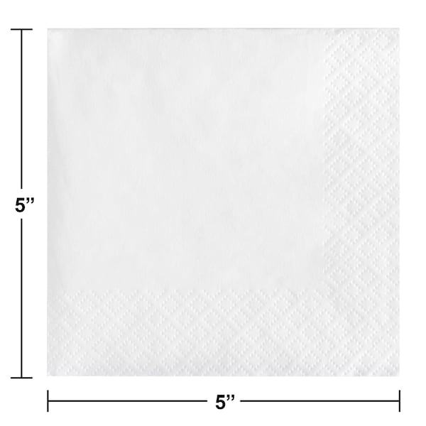 Touch Of Color White Beverage Napkins 3 ply, 5"x5", 500PK - 57000B