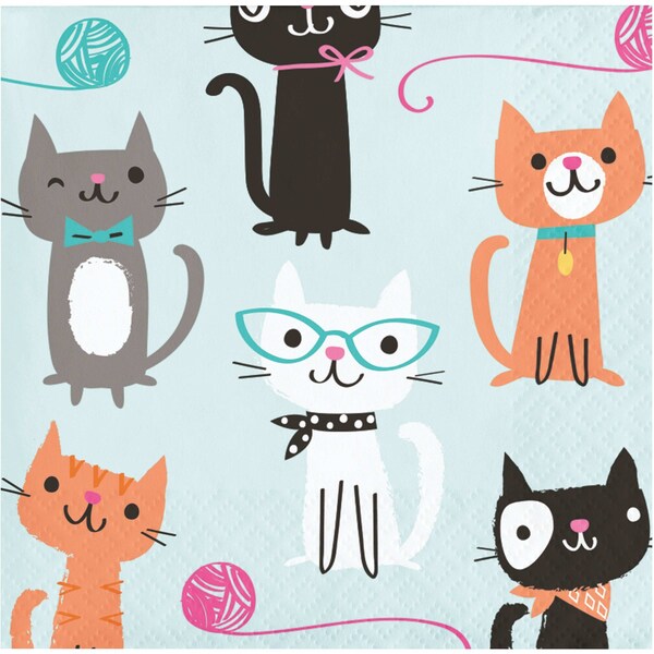 Creative Converting Cat Party Beverage Napkins, 5"x5", 192PK - 328592