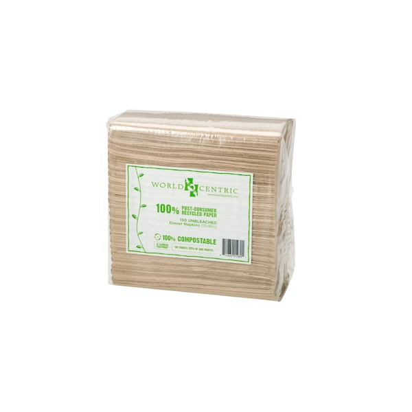 World Centric 13"x13" 2 Ply 100% Post Consumer Recycled Paper Lunch Napkin, PK4500 - NP-SC-LN