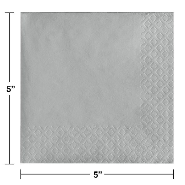 Touch Of Color Shimmering Silver Beverage Napkins, 5"x5", 600PK - 803281B