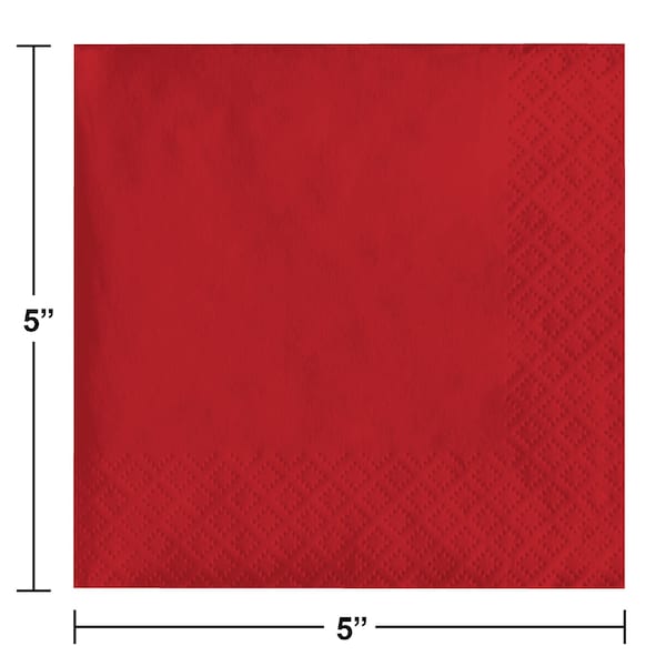 Touch Of Color Classic Red Beverage Napkins, 5"x5", 600PK - 801031B