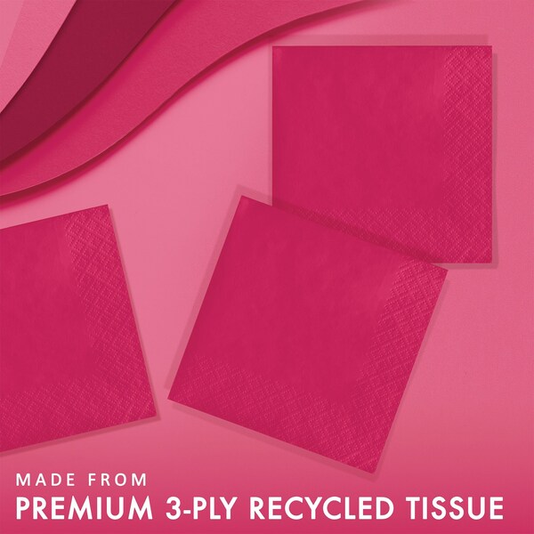 Touch Of Color Hot Magenta Pink Beverage Napkins 3 ply, 5"x5", 500PK - 57177B