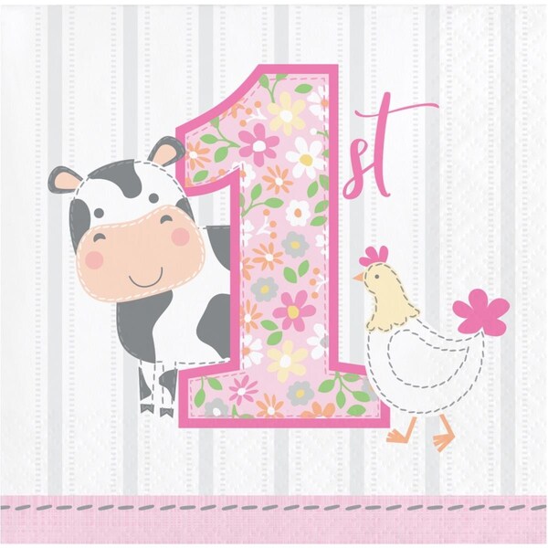Omg Farmhouse 1st Birthday Girl Beverage Napkins, 16PK - OM2422974