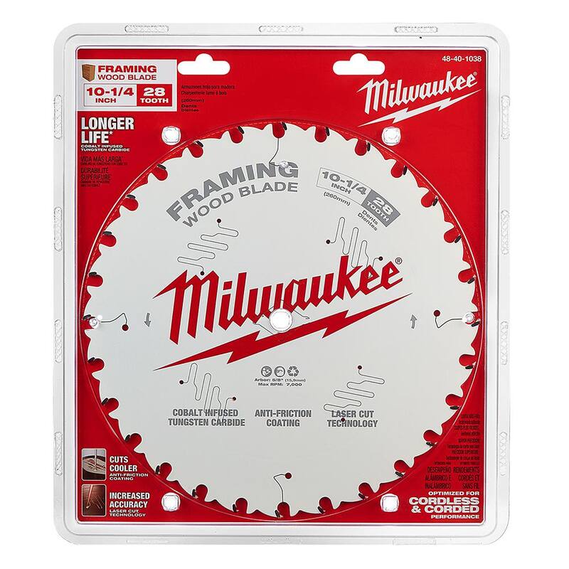 Milwaukee 10-1/4 pulgadas x 28 Dientes de Carburo Hojas de Sierra Circular para Armazones (paquete de 2) - 48-40-1038-48-40-1038
