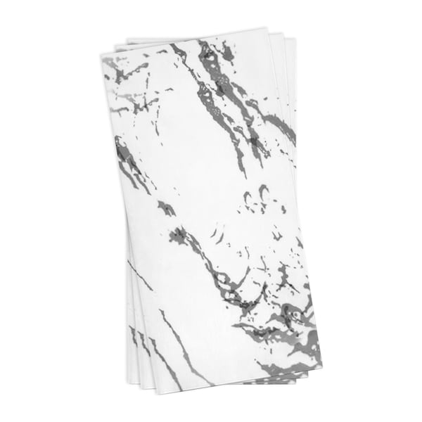 Smarty Had A Party White with Silver Marble Paper Dinner Napkins 600 Napkins, 600PK - 2191-CASE