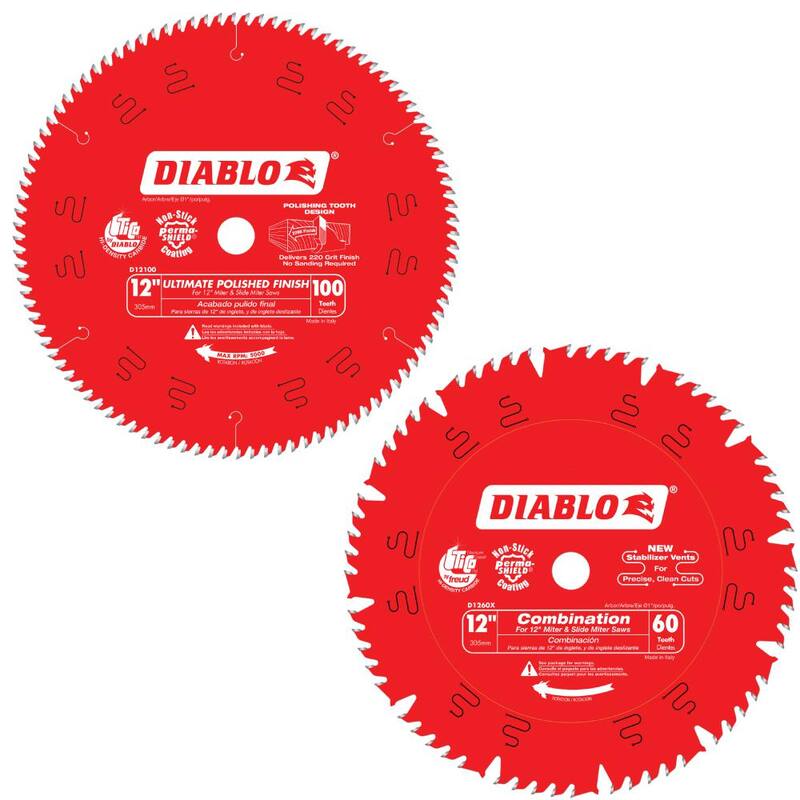 Hoja de sierra combinada de 12 pulgadas con 60 dientes y hoja de sierra pulida definitiva de 12 pulgadas con 100 dientes (2 hojas) - D126012100X2GS