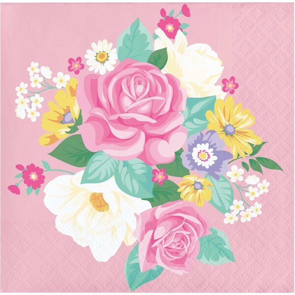 Creative Converting Floral Tea Party Beverage Napkins, 5"x5", 192PK - 339801