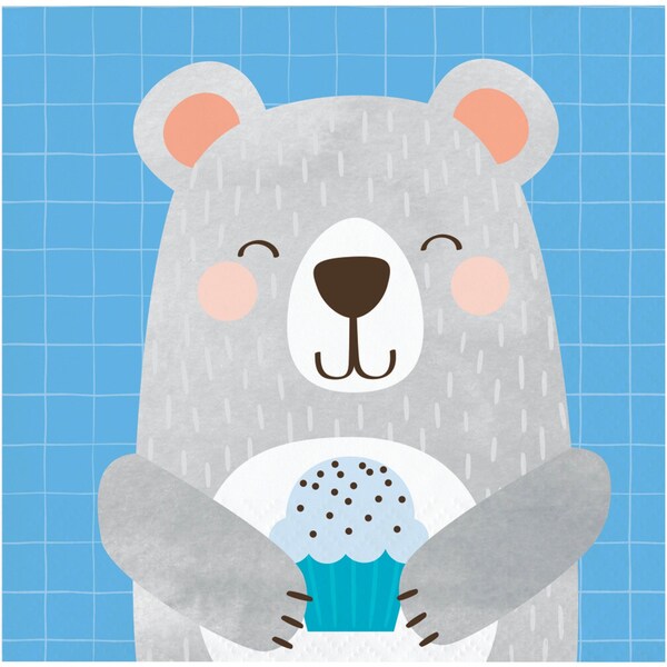 Creative Converting Bear Party Birthday Beverage Napkins, 5"x5", 192PK - 336062