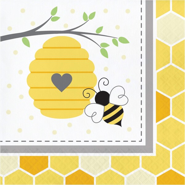 Creative Converting Bumblebee Baby Shower Napkins, 6.5", 192PK - 339888