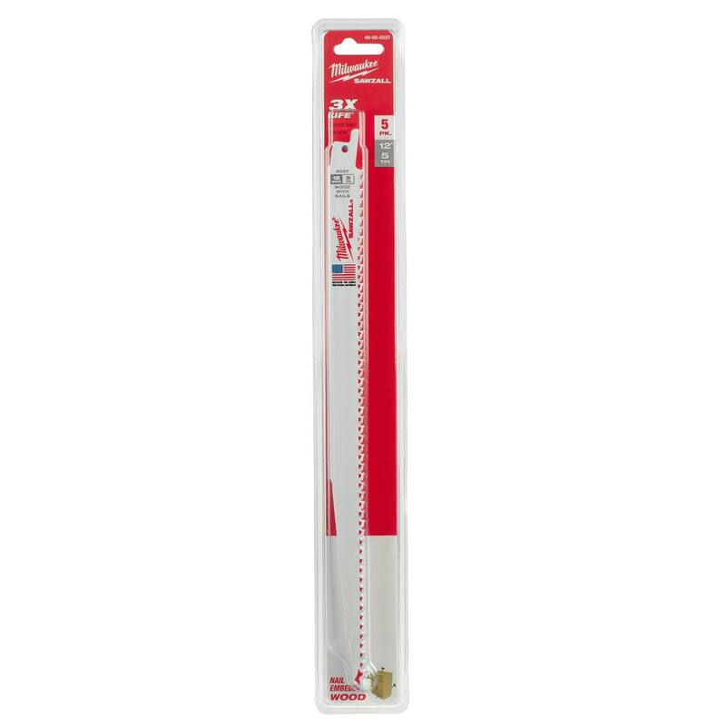Milwaukee 12 pulgadas 5 TPI corte de madera de grano fino SAWZALL hojas de sierra reciproca (paquete de 5) - 48-00-5037