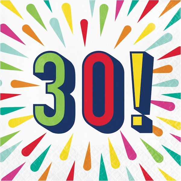 Omg 6.5 x 6.5 in. Birthday Burst 30 Luncheon 1 by 4 Fold 2-Ply Tissue Napkins, 192PK - OM3526886