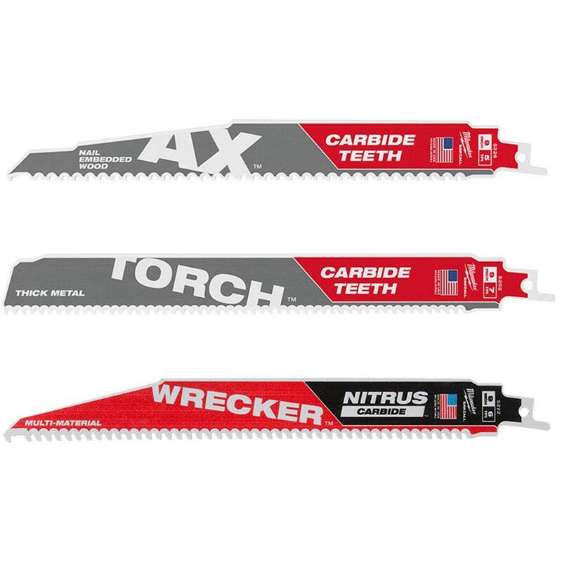 Milwaukee 9 pulgadas AX, TORCH & WRECKER Hojas de sierra de vaivén con dientes de carburo de tungsteno (Juego de 3 piezas) - 48-00-5226-48-00-5202-48-00-5272.