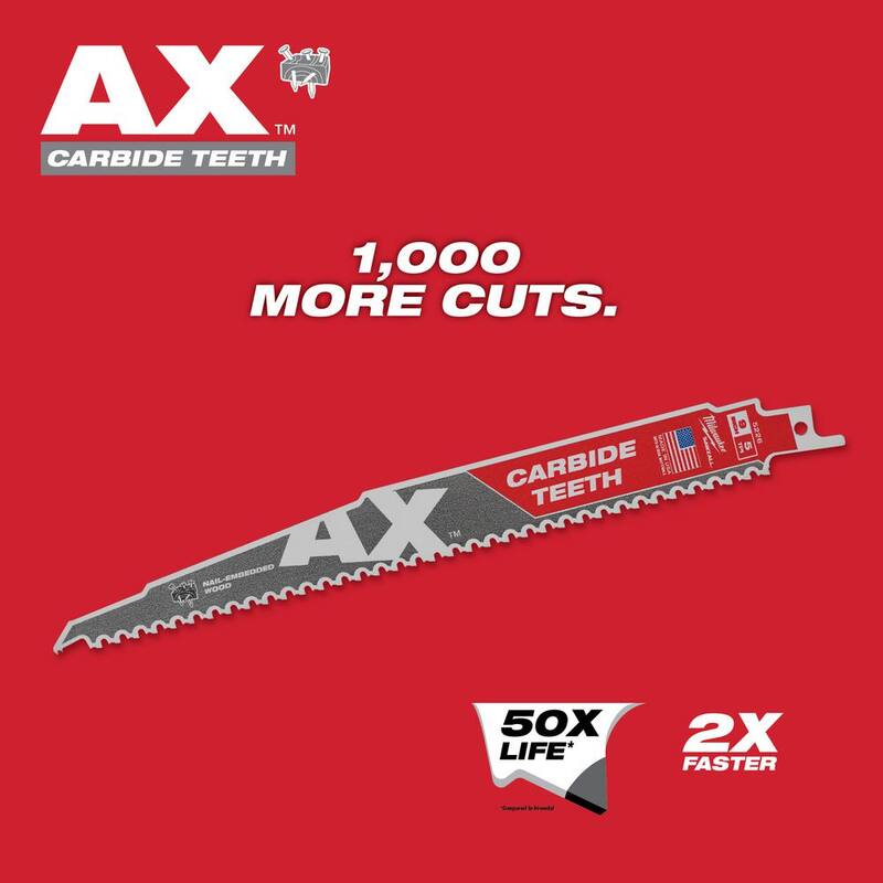 Milwaukee 9 pulgadas AX, TORCH & WRECKER Hojas de sierra de vaivén con dientes de carburo de tungsteno (Juego de 3 piezas) - 48-00-5226-48-00-5202-48-00-5272.