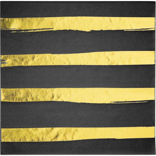 Touch Of Color Black and Gold Foil Striped Napkins, 6.5", 192PK - 329934