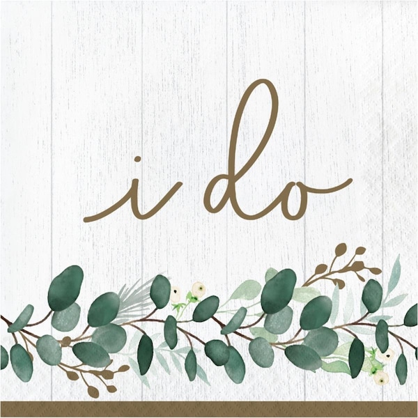 Omg 6.5 x 6.5 in. Eucalyptus I Do Luncheon 1 by 4 Fold 2-Ply Tissue Napkins, 192PK - OM3516341
