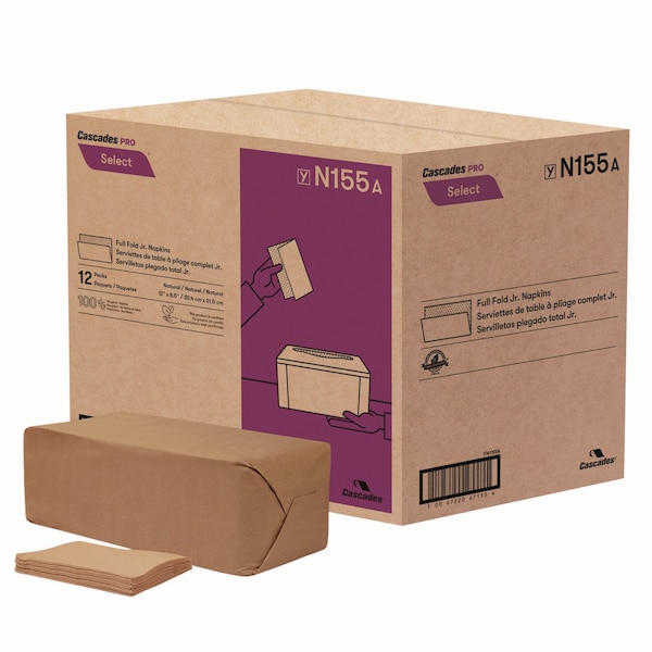 Cascades Pro Select Full Fold II Napkins, 1-Ply, 12 x 8.5, White, 800/Pack, 12PK - N155