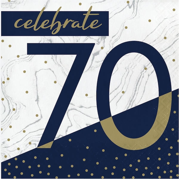 Creative Converting Navy and Gold 70th Birthday Napkins, 6.5", 192PK - 357611