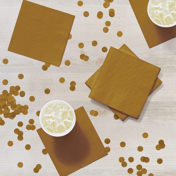 Touch Of Color Glittering Gold Beverage Napkins 3 ply, 5"x5", 500PK - 573276B