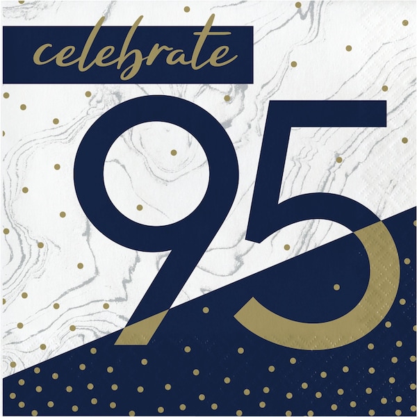 Creative Converting Navy and Gold 95th Birthday Napkins, 6.5", 192PK - 357616