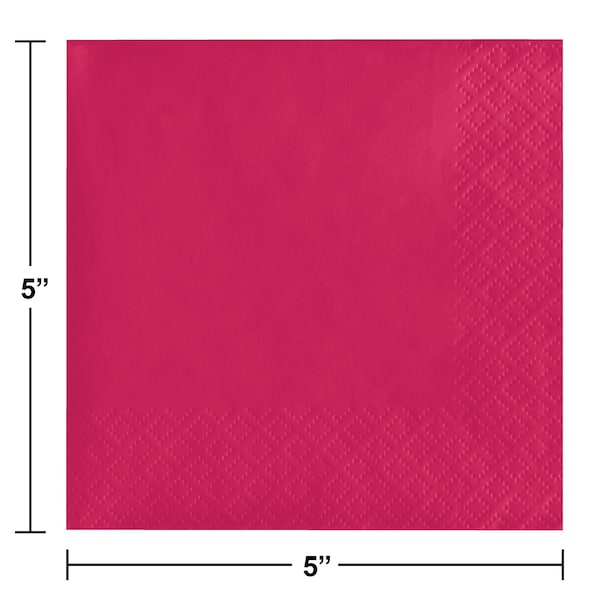 Touch Of Color Hot Magenta Pink Beverage Napkins, 5"x5", 600PK - 139197154