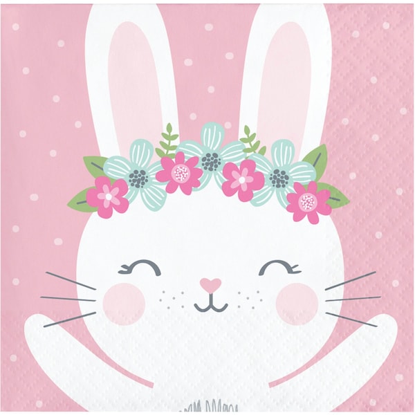 Creative Converting Bunny Party Beverage Napkins, 5"x5", 192PK - 336055