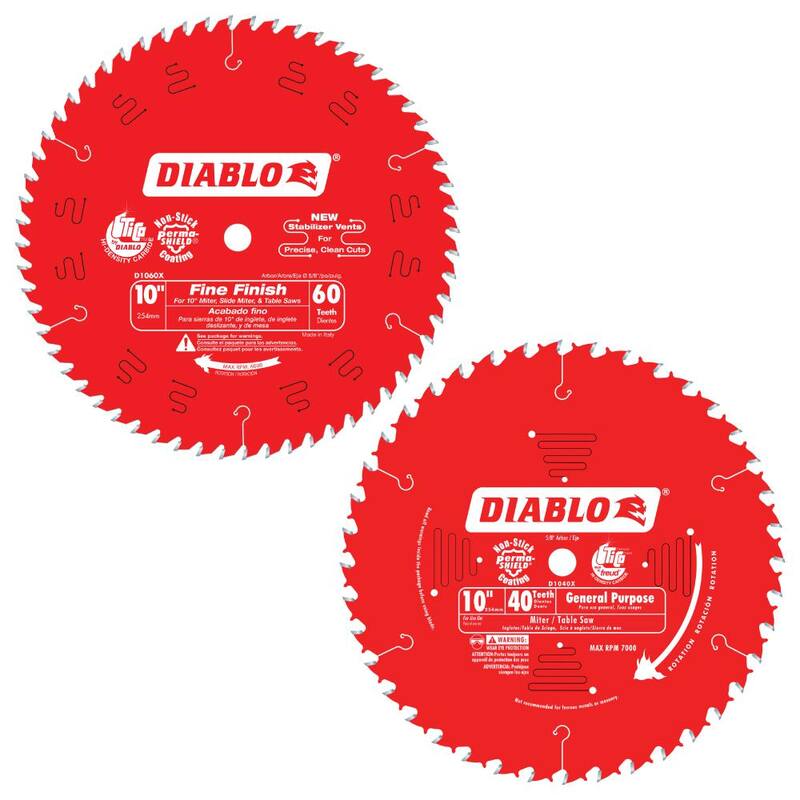 DIABLO 10 pulgadas x 40 dientes Hojas de Sierra Circular para Propósito General y 10 pulgadas x 60 dientes Hojas de Sierra Circular Finas (2 Hojas) - D10401060X2GS