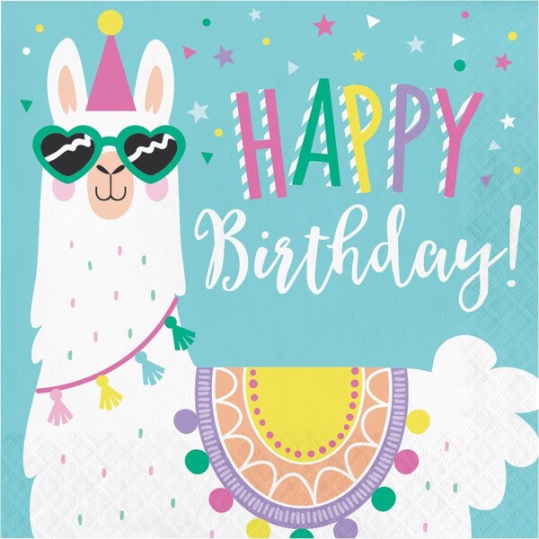 Omg 6.5 in. Llama Party Happy Birthday Napkins, 16PK - OM1574716