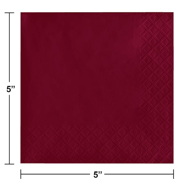 Touch Of Color Burgundy Red Beverage Napkins, 5"x5", 1200PK - 253122