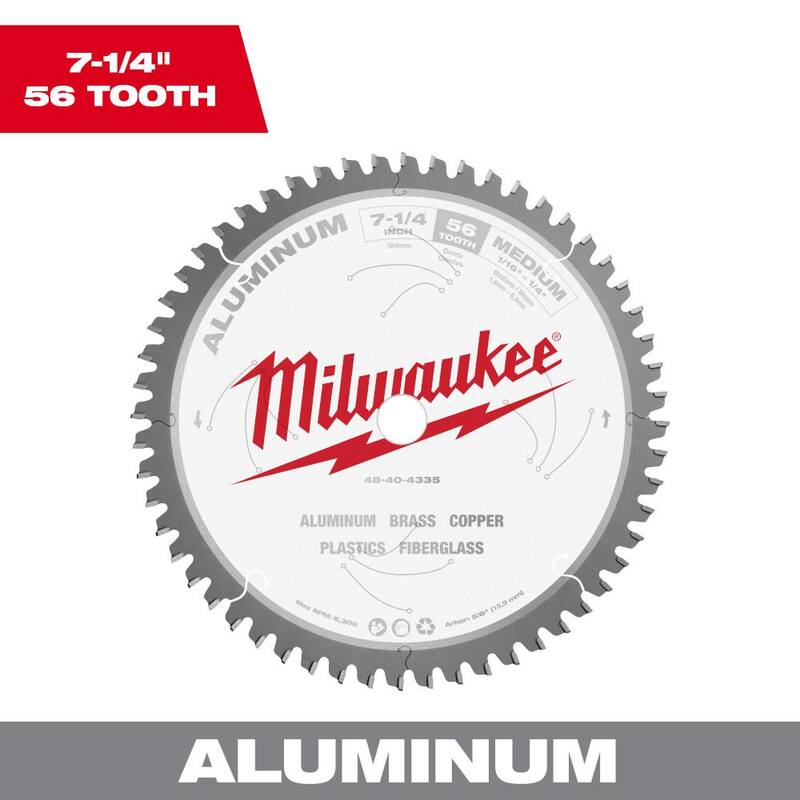 Hoja de sierra circular para corte de aluminio de 7-1/4 pulgadas x 56 dientes de carburo - 48-40-4335 de Milwaukee
