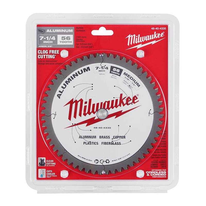 Hoja de sierra circular para corte de aluminio de 7-1/4 pulgadas x 56 dientes de carburo - 48-40-4335 de Milwaukee