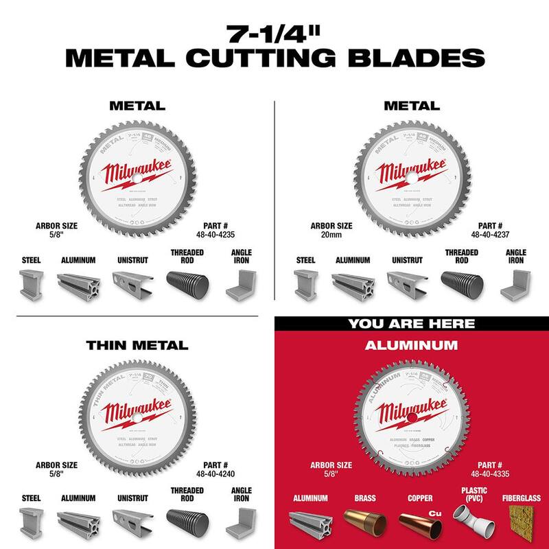 Hoja de sierra circular para corte de aluminio de 7-1/4 pulgadas x 56 dientes de carburo - 48-40-4335 de Milwaukee
