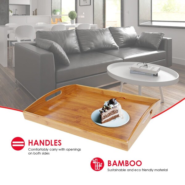 Home Basics Home Basics Bamboo Serving Tray with Open Handles, Natural - ZOR96249
