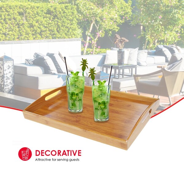 Home Basics Home Basics Bamboo Serving Tray with Open Handles, Natural - ZOR96249