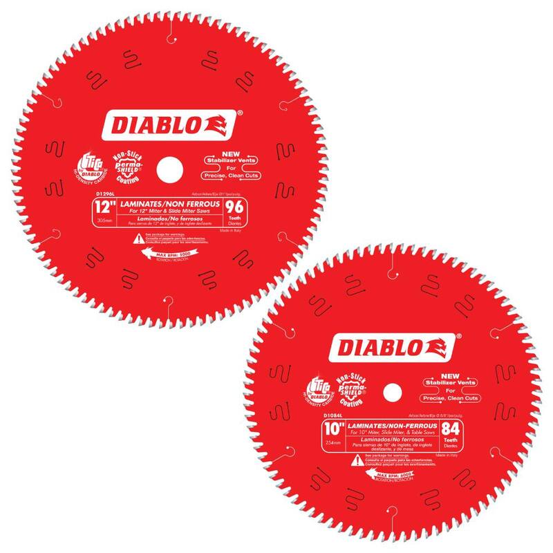 DIABLO 10 pulgadas x 84 dientes y 12 pulgadas x 96 dientes Cuchillas Circulares para Sierra de Inglete de Laminado/Aluminio/Plástico (2 cuchillas) - D10841296L2GS