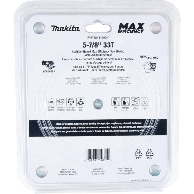 Hoja de sierra de carburo de 5-7/8 pulgadas 33T de máxima eficiencia para metal/uso general - B-69244 de Makita.