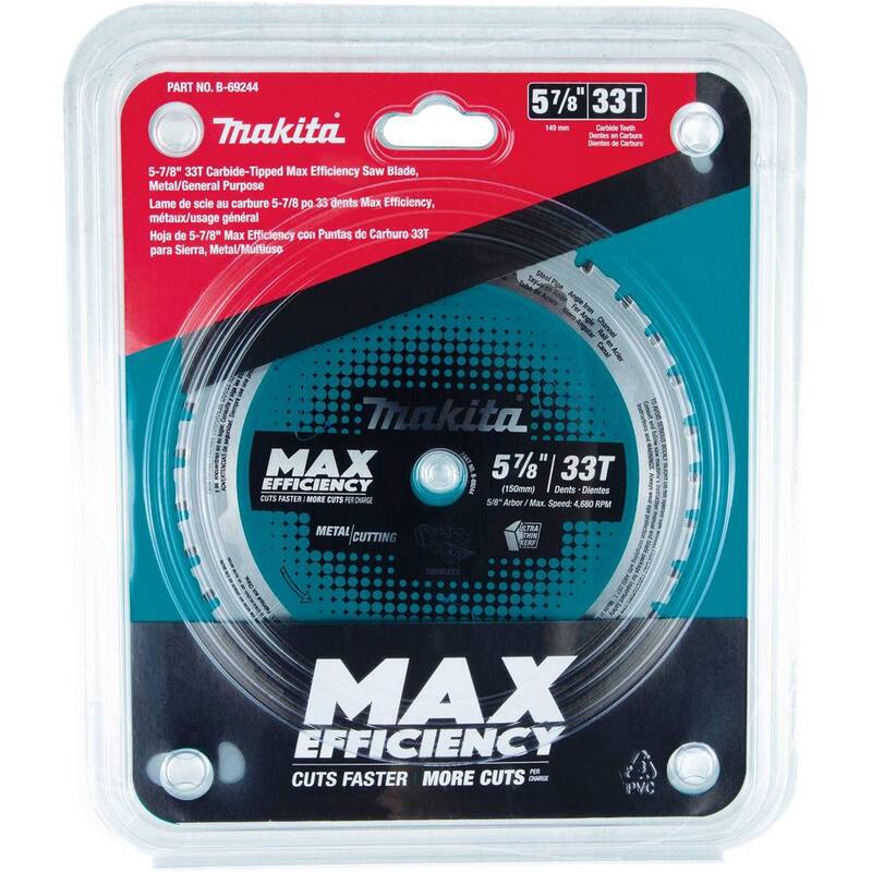 Hoja de sierra de carburo de 5-7/8 pulgadas 33T de máxima eficiencia para metal/uso general - B-69244 de Makita.