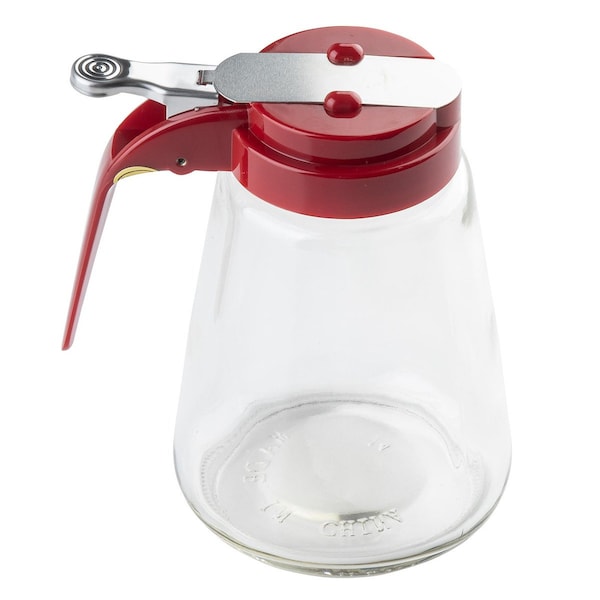 Tablecraft Glass Syrup Dispenser, Red, 6 oz, PK12 - 406RE