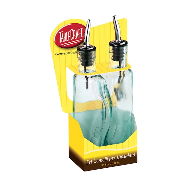 Tablecraft TableCraft Gemelli Clear Glass/Steel Oil and Vinegar Set w/Pourer 17 oz - H918