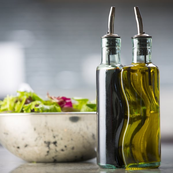 Tablecraft TableCraft Gemelli Clear Glass/Steel Oil and Vinegar Set w/Pourer 17 oz - H918