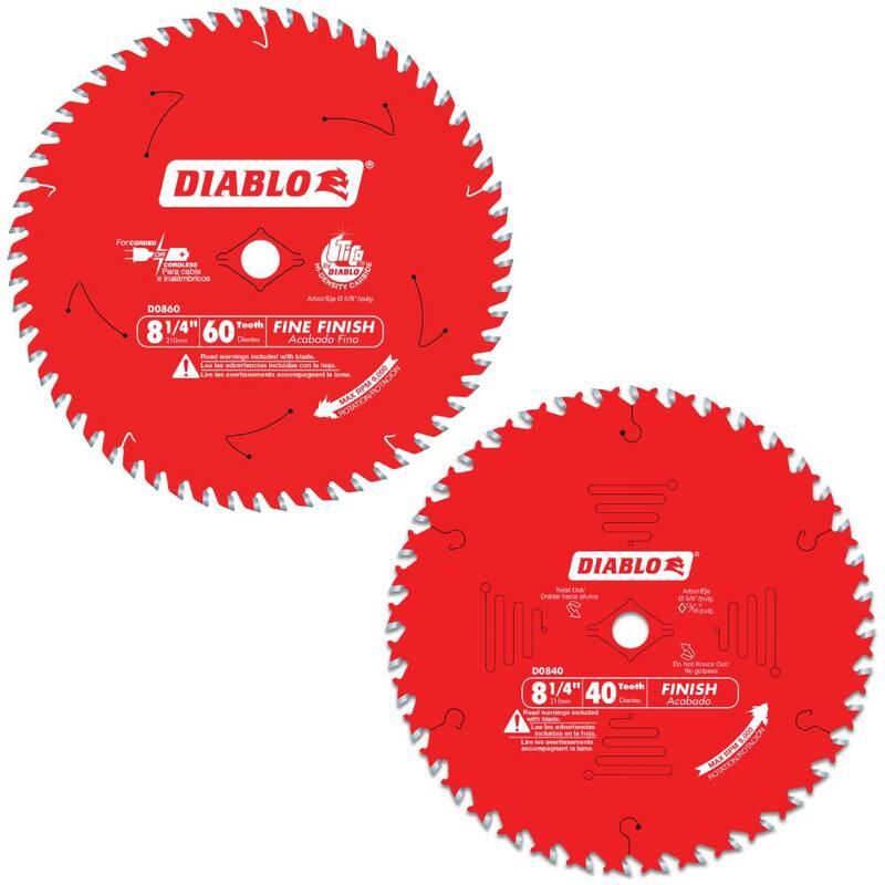 DIABLO 8-1/4 pulgadas x 40 dientes y 8-1/4 pulgadas x 60 dientes Hojas circulares finas para sierra (2 hojas) - D08400860X2GS