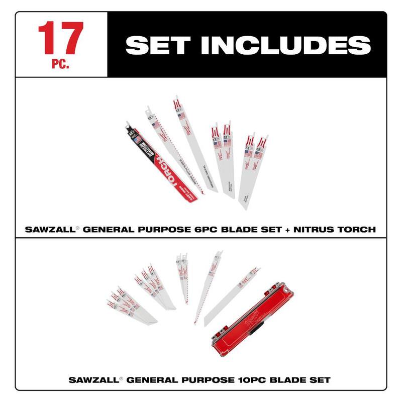 Set de hojas de sierra alternativa bimetálicas para demolición de madera y metal con clavos incrustados de Sawzall de Milwaukee (35 piezas) - 49-22-1113S-49-22-1110