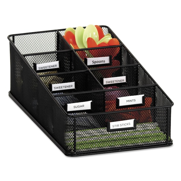 Safco Onyx Breakroom Organizers, 7 Comp, 16 x8 1/2x5 1/4, Steel Mesh, Black - 3291BL