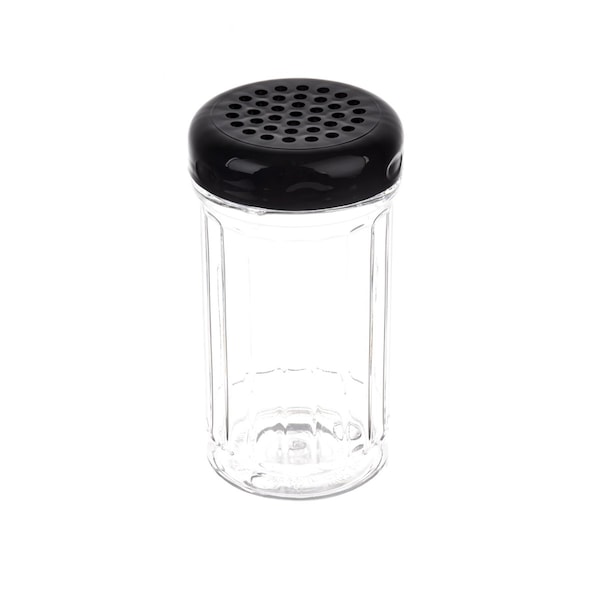 Tablecraft Plastic Shaker, Prfrtd Top, Blck, 12oz, PK12 - P800BK