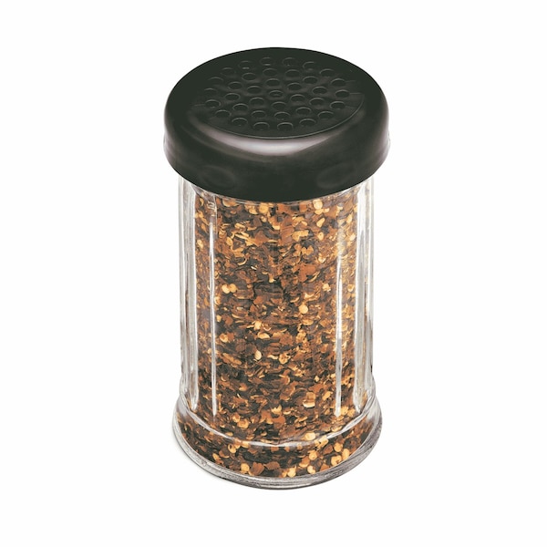 Tablecraft Plastic Shaker, Prfrtd Top, Blck, 12oz, PK12 - P800BK