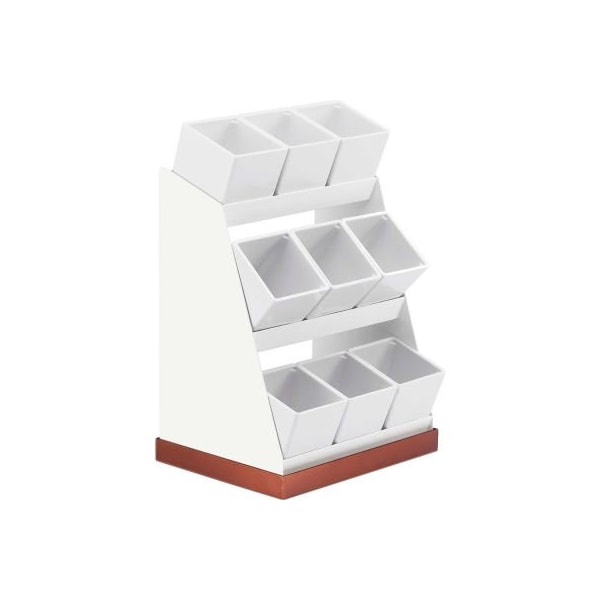 Cal Mil Plastics Cal-Mil 3018-55-12 Luxe 9 Bin Jar Condiment Display Glass Jars White S/S 12-1/8"W x 9"D x 15-1/2"H - 3018-55-12