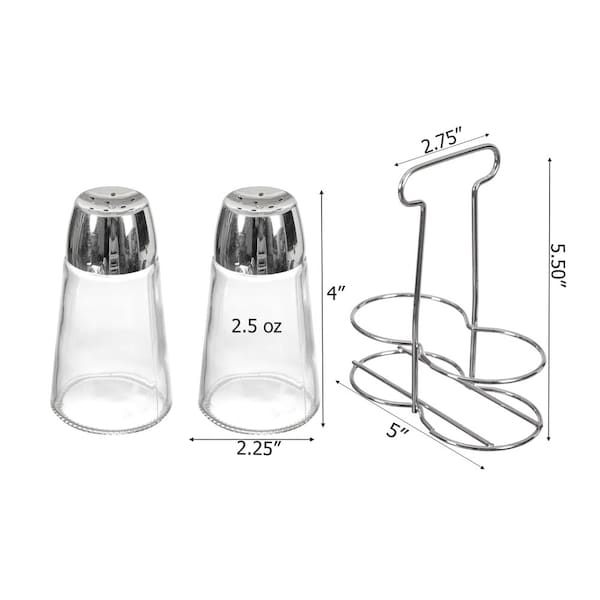 Basicwise Multifunctional Glass Salt and Pepper Shaker Set with Stainless Steel Holder - Perfect for - QI004715