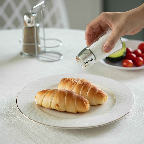 Basicwise Multifunctional Glass Salt and Pepper Shaker Set with Stainless Steel Holder - Perfect for - QI004715