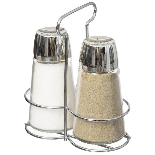 Basicwise Multifunctional Glass Salt and Pepper Shaker Set with Stainless Steel Holder - Perfect for - QI004715