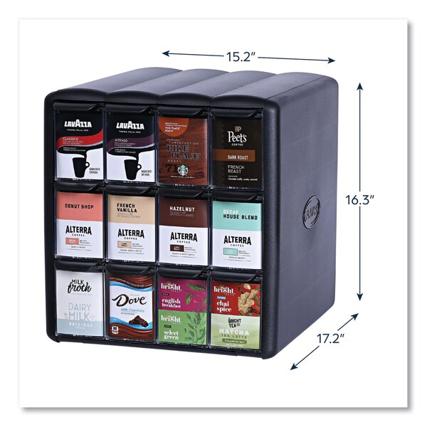 Flavia Four Column Merchandiser, 12 Compartments, 15.2 x 17.2 x 16.3, Black - 25200002