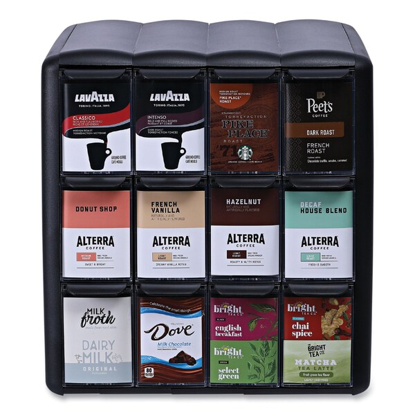 Flavia Four Column Merchandiser, 12 Compartments, 15.2 x 17.2 x 16.3, Black - 25200002